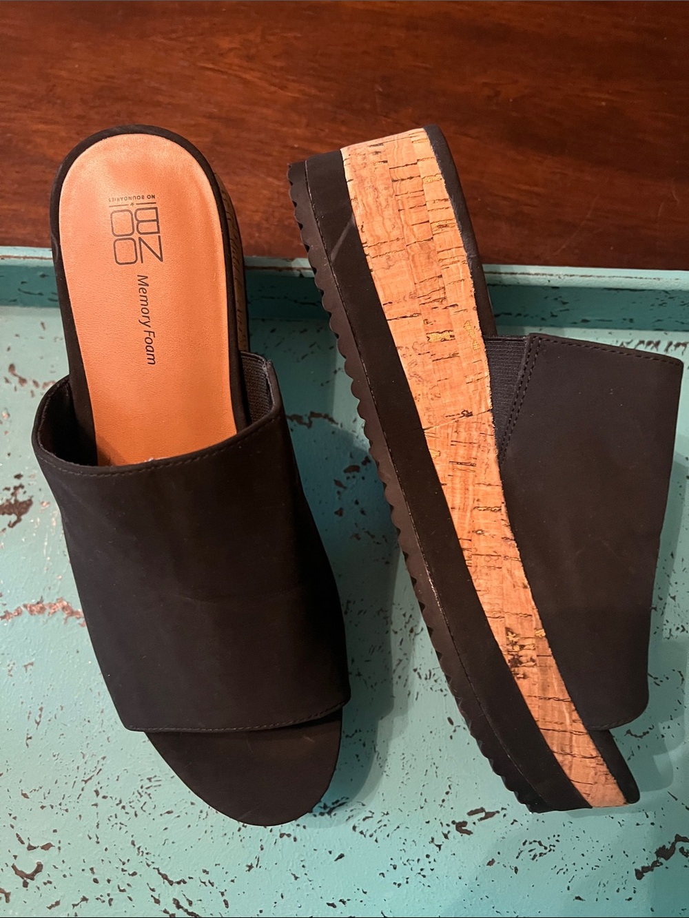 No Boundaries Black Cork Platform Slide Sandals with Memory Foam